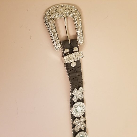 Western‎ Stud Show Gray Leather Jeweled Belt XO Bling Size 33 to 39 Inch main image 3